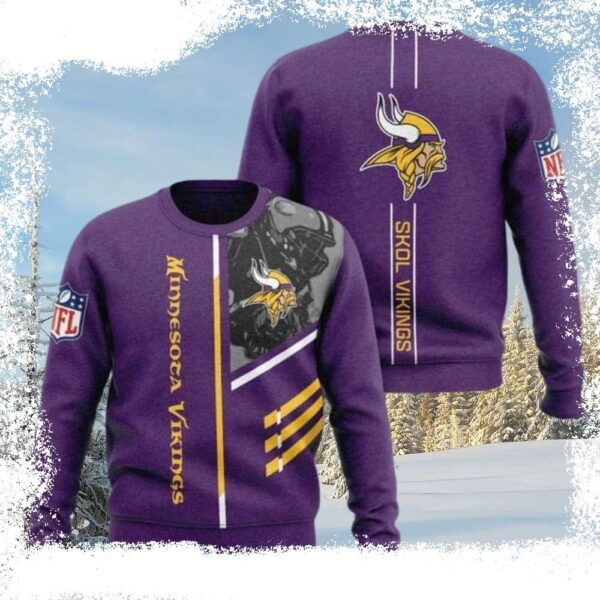 NFL Vikings Ugly Christmas Sweater – Logo Print With Casual Pullover Pattern - available at - rugbyfanstore.com