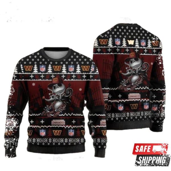 Nfl Washington Commanders Christmas Jack Skeleton Ugly Christmas Sweaters - available at - rugbyfanstore.com