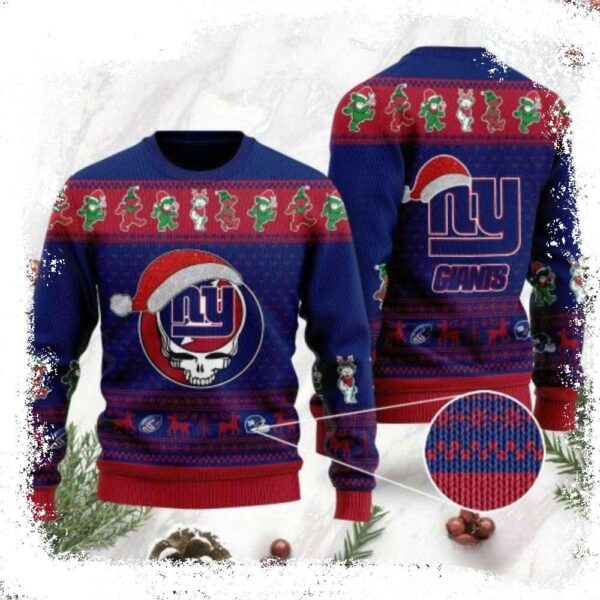 Ny Giants Ugly Sweater Unique Grateful Dead Skull And Gingerbread Design - available at - rugbyfanstore.com