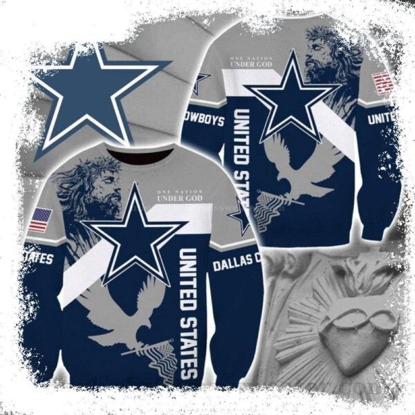 One Nation Under God Jesus Star Logo – Dallas Cowboys Ugly Christmas Sweater - available at - rugbyfanstore.com