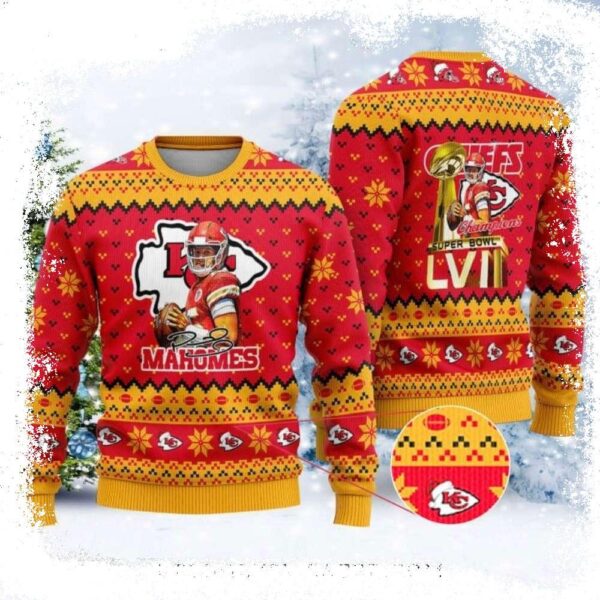 Patrick Mahomes Super Bowl LVII Champions Kc Chiefs Ugly Christmas Sweater - available at - rugbyfanstore.com