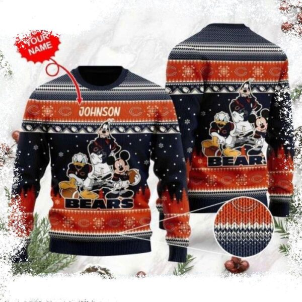 Personalized Chicago Bears Xmas Sweater – Logo Print With Mickey Character - available at - rugbyfanstore.com