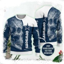 Personalized Dallas Cowboys Ugly Christmas Sweater for Fans – Skull Edition - available at - rugbyfanstore.com