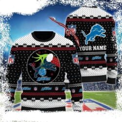 Personalized Detroit Lions Grinch Design On Ugly Christmas Sweater - available at - rugbyfanstore.com