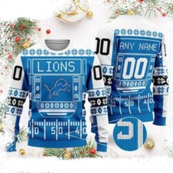 Personalized Detroit Lions Ugly Christmas Sweater – Football Field Motifs - available at - rugbyfanstore.com