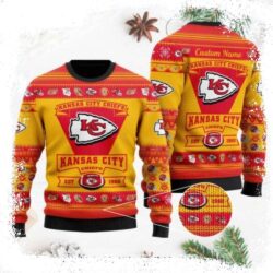 Personalized Kansas City Chiefs Ugly Christmas Sweater – Team Logo Edition - available at - rugbyfanstore.com