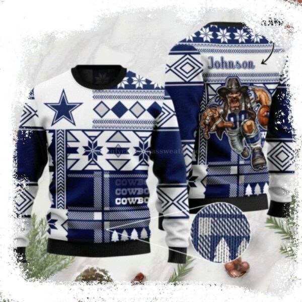 Personalized Mascot Dallas Cowboys Ugly Christmas Sweater – Custom Name - available at - rugbyfanstore.com