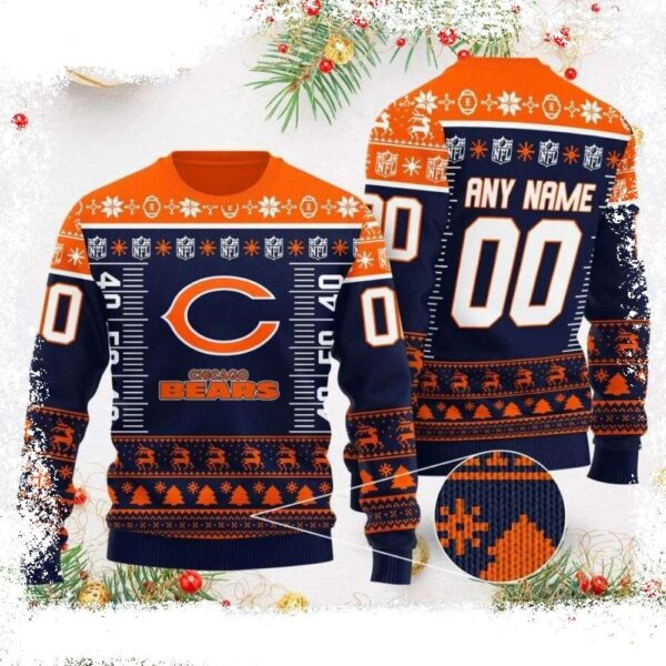 Personalized Men’s Chicago Bears Ugly Sweater – NFL Logo Print Edition - available at - rugbyfanstore.com