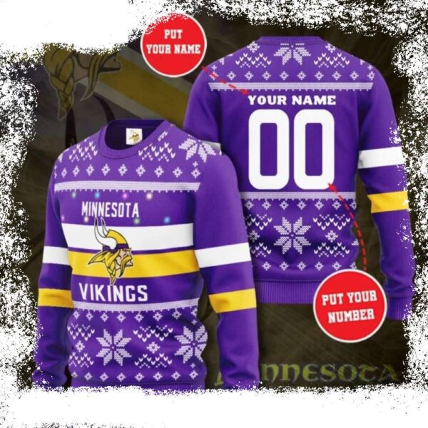 Personalized Minnesota Vikings Light Up Sweater Unique Gift For Fans - available at - rugbyfanstore.com