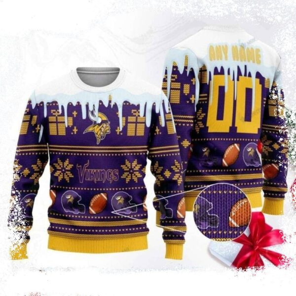 Personalized Minnesota Vikings Snowfall Extravaganza Ugly Christmas Sweater - available at - rugbyfanstore.com