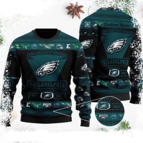 Personalized NFL Philadelphia Eagles Football Team Logo – Men’s Eagles Christmas Sweater - available at - rugbyfanstore.com