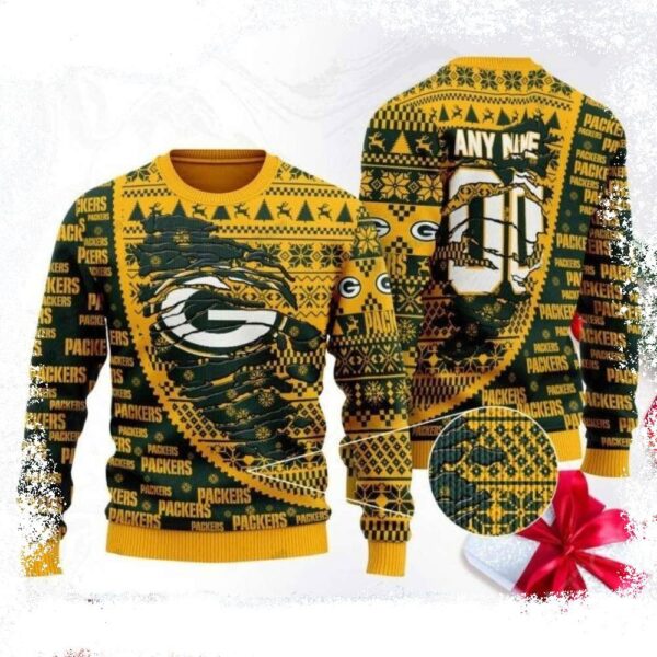 Personalized Packers Christmas Sweater With Cozy Snow Texture - available at - rugbyfanstore.com