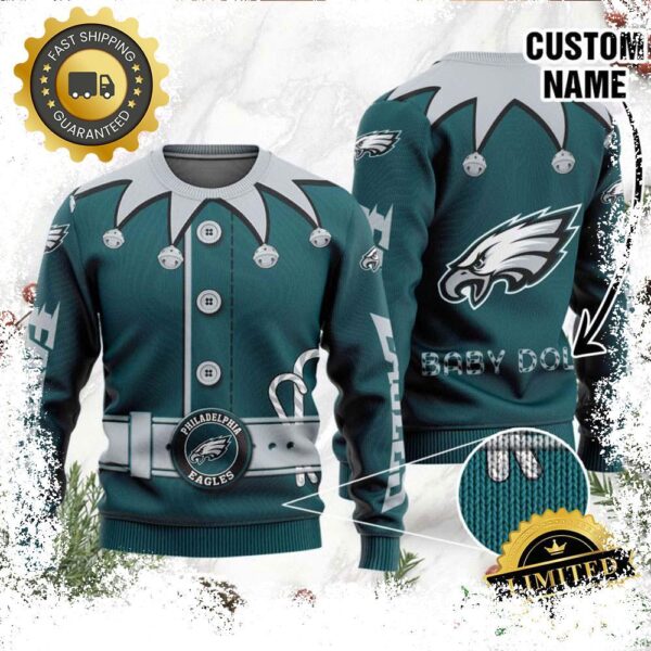 Philadelphia Eagles Ugly Sweater Custom Name NFL Football Gift For Holiday - available at - rugbyfanstore.com