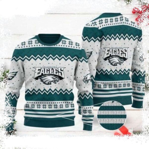 Philly Eagles Frosty Fashion – Logo Print Ugly Christmas Sweater - available at - rugbyfanstore.com