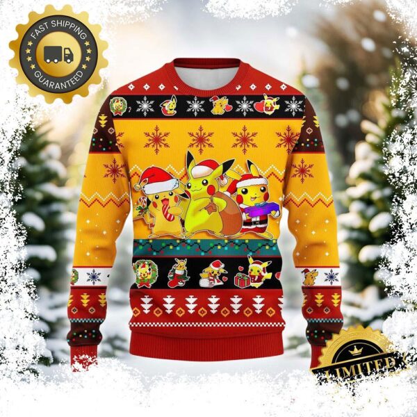 Pikachu Pokemon Yellow Cute Ugly Christmas Sweater Ugly Christmas Sweater Gift For Holiday - available at - rugbyfanstore.com