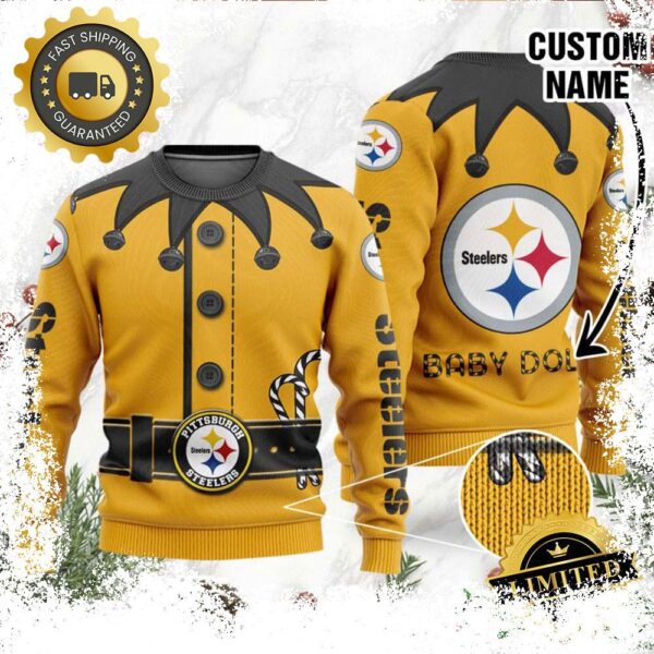 Pittsburgh Steelers Ugly Sweater Custom Name NFL Football Gift For Holiday - available at - rugbyfanstore.com