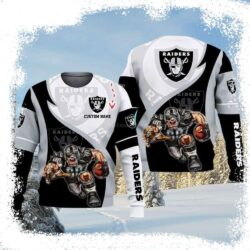 Players Holding the Football Raiders Ugly Christmas Sweater – Personalized With Your Name - available at - rugbyfanstore.com