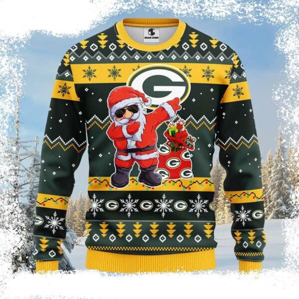 Playful Dabbing Santa Claus Print NFL Packers Ugly Christmas Sweater - available at - rugbyfanstore.com