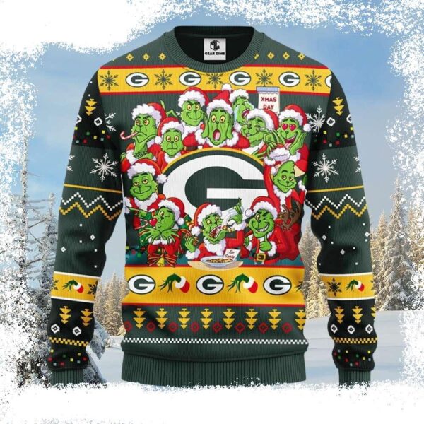 Quirky Graphic 12 Grinch Xmas Day Green Bay Packers Ugly Christmas Sweater - available at - rugbyfanstore.com