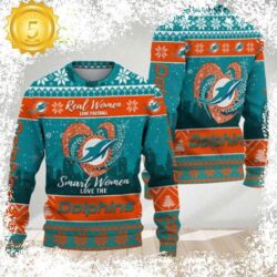 Real Women Love Football Smart Women Love The Miami Dolphins NFL For Holiday Christmas Ugly Sweater - available at - rugbyfanstore.com