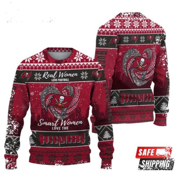 Real Women Love Football Smart Women Love The Tampa Bay Buccaneers Ugly Christmas Sweaters - available at - rugbyfanstore.com