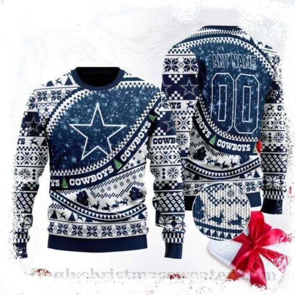 Reindeer Sled Design Dallas Cowboys Ugly Christmas Sweater - available at - rugbyfanstore.com