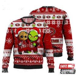 San Francisco 49Ers Baby Groot And Grinch Nfl Ugly Christmas Sweaters - available at - rugbyfanstore.com