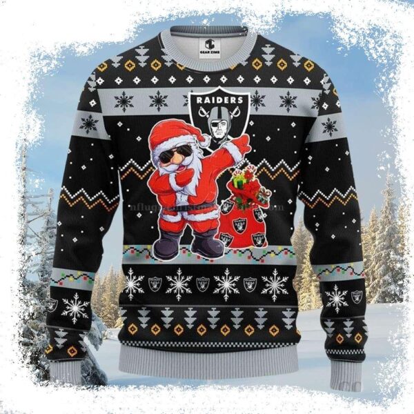 Santa Claus And Las Vegas Raiders Logo Print Ugly Christmas Sweater – Gifts For Fans - available at - rugbyfanstore.com