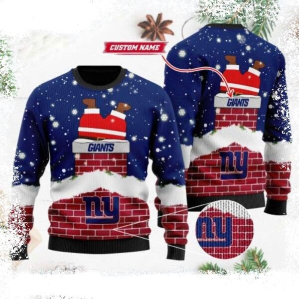 Santa Claus Chimney Graphic Ny Giants Ugly Christmas Sweater - available at - rugbyfanstore.com