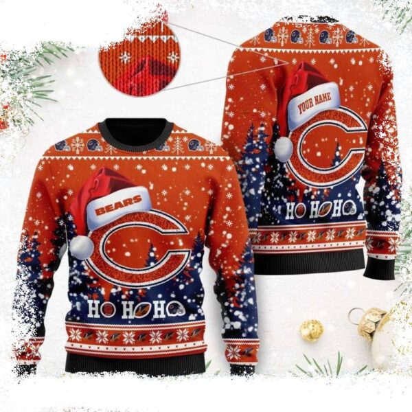 Santa Hat Ho Ho Ho Joy – Chicago Bears Logo Print Ugly Christmas Sweater - available at - rugbyfanstore.com