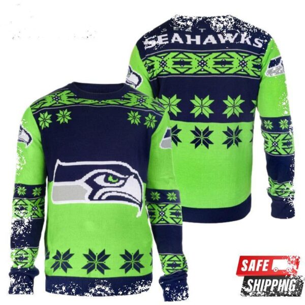 Seattle Seahawks Big Logo Nfl Ugly Christmas Sweaters - available at - rugbyfanstore.com