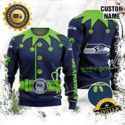 Seattle Seahawks Ugly Sweater Custom Name NFL Football Gift For Holiday - available at - rugbyfanstore.com