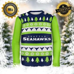 Seattle Seahawks Wordmark NFL Ugly Sweater Holiday Ugly Christmas Sweater - available at - rugbyfanstore.com