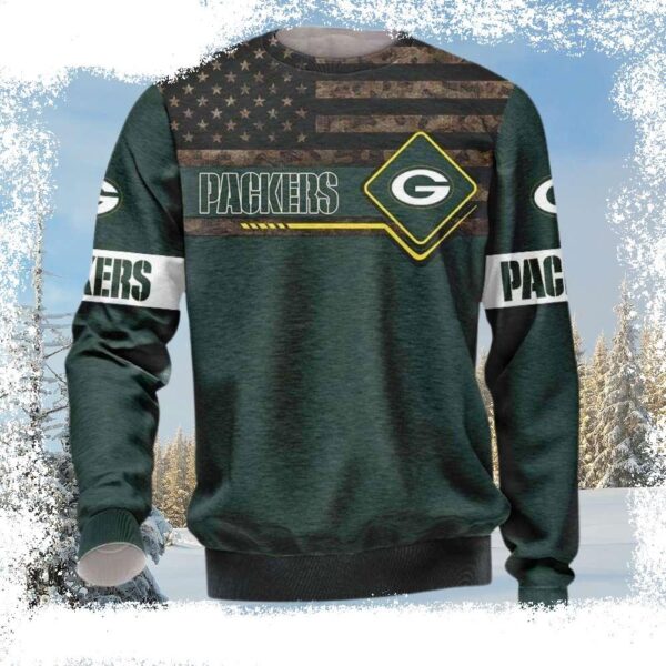 Show Your Patriotism With Classic American Flag Graphic On Packers Ugly Sweater - available at - rugbyfanstore.com