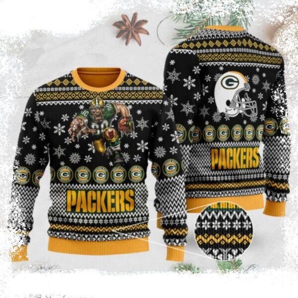 Show Your Team Spirit With Team Mascot Graphics On Packers Ugly Sweater - available at - rugbyfanstore.com