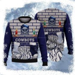 Skull Dallas Cowboys Ugly Christmas Sweater With Festive Candle and Socks - available at - rugbyfanstore.com