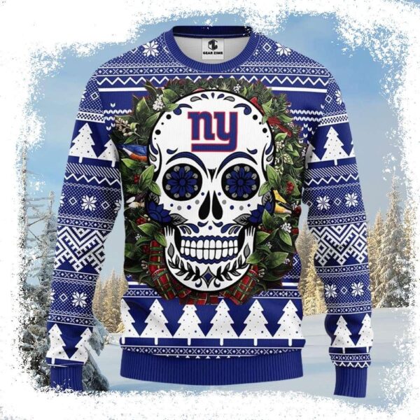 Skull Flower Pattern Ny Giants Ugly Christmas Sweater - available at - rugbyfanstore.com