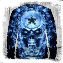 Skull Light Blue Burning Smoke – Cool Dallas Cowboys Ugly Christmas Sweater - available at - rugbyfanstore.com