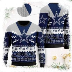 Snowflake And Logo Print NFL Dallas Cowboys Ugly Christmas Sweater – Perfect Gift For Fans - available at - rugbyfanstore.com