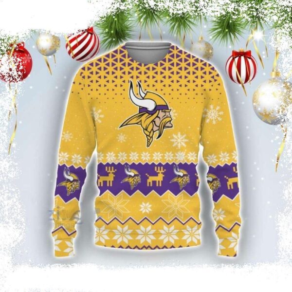 Snowflake Pattern Minnesota Vikings Logo Design Ugly Christmas Sweater - available at - rugbyfanstore.com