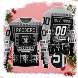 Snowflakes and Las Vegas Raiders Logo Ugly Christmas Sweater – Custom Name And Number Edition - available at - rugbyfanstore.com