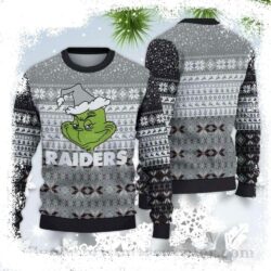 Snowflakes And Santa Grinch Raiders Ugly Christmas Sweater – Ideal Gift For Fans - available at - rugbyfanstore.com