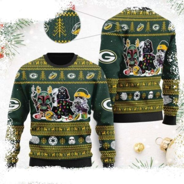 Star Wars Character Print On Green Bay Packers Ugly Sweater - available at - rugbyfanstore.com