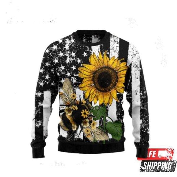 Sunflower Bee Ugly Christmas Sweaters - available at - rugbyfanstore.com