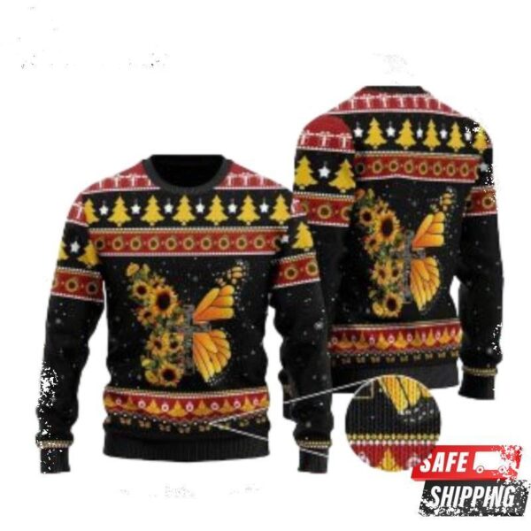 Sunflower Butterfly Ugly Christmas Sweaters - available at - rugbyfanstore.com