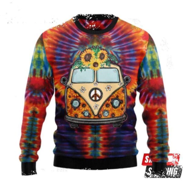 Sunflower Hippie Car Ugly Christmas Sweaters - available at - rugbyfanstore.com