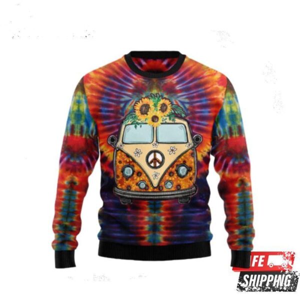 Sunflower Hippie Car Ugly Christmas Sweaters - available at - rugbyfanstore.com