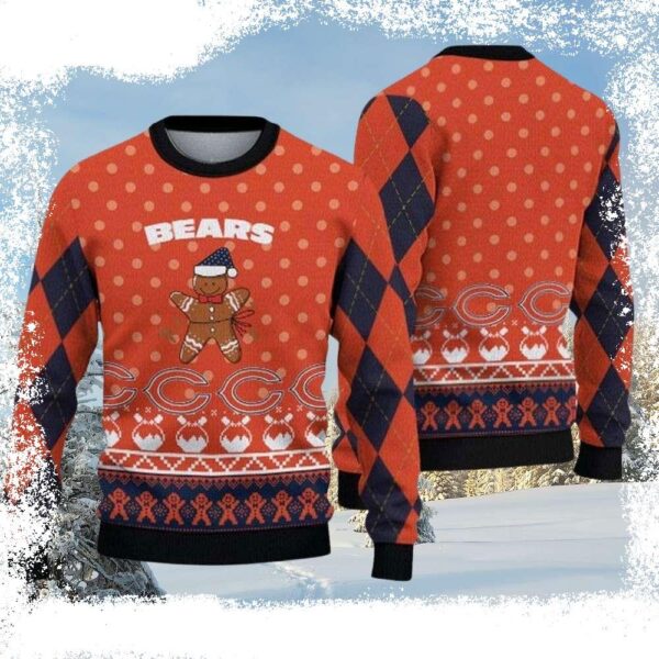 Sweet and Spicy – Chicago Bears Ugly Xmas Sweater With Gingerbread Design - available at - rugbyfanstore.com