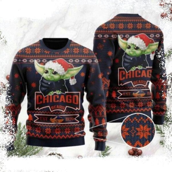 The Force Of Christmas – Chicago Bears Logo Baby Yoda Grogu Ugly Sweater - available at - rugbyfanstore.com