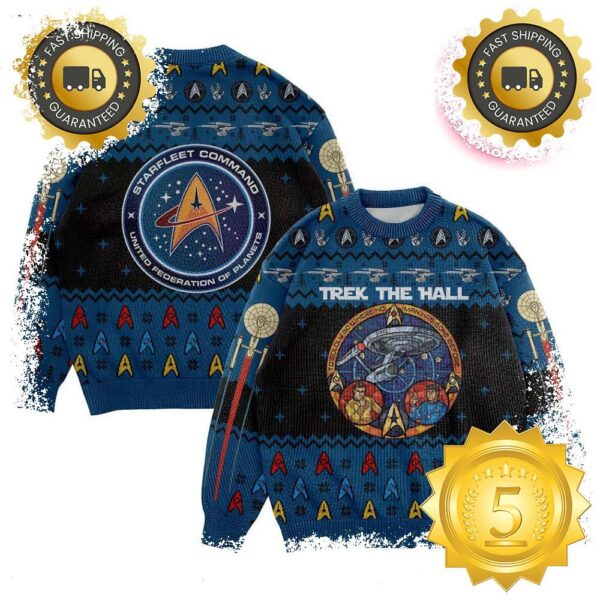 Trek The Hall Starfleet Command United Federation Of Planets Ugly Christmas Sweater Gift For Men And Women - available at - rugbyfanstore.com